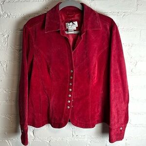 American Vintage Jacket Red 100% Leather Boho Streetwear Western Silver Button